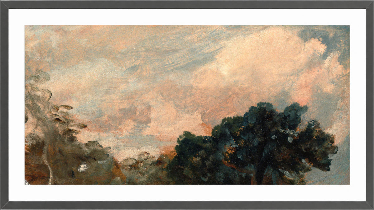 John Constable Print, Cloud Study with Trees (1821) in a dark grey frame