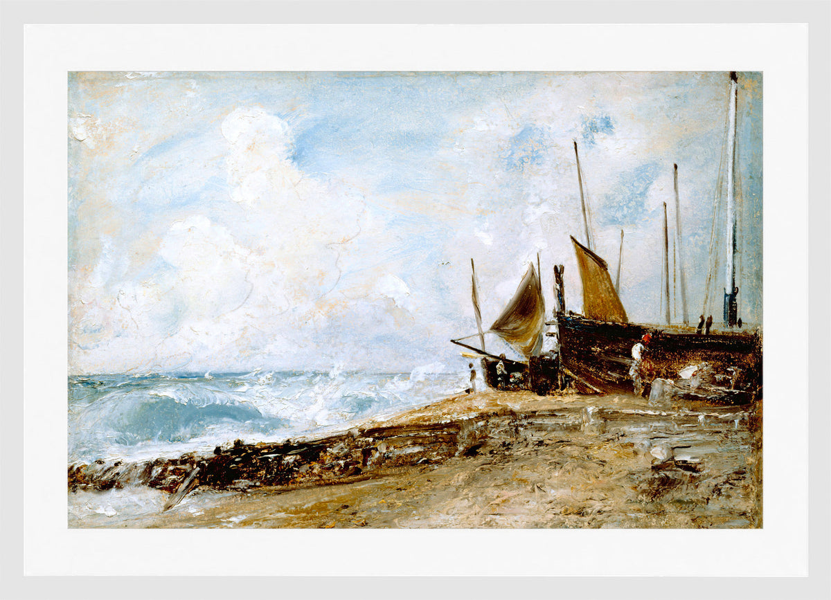 John Constable Print, Coast Scene Near Brighton (1824-1828) in a white frame