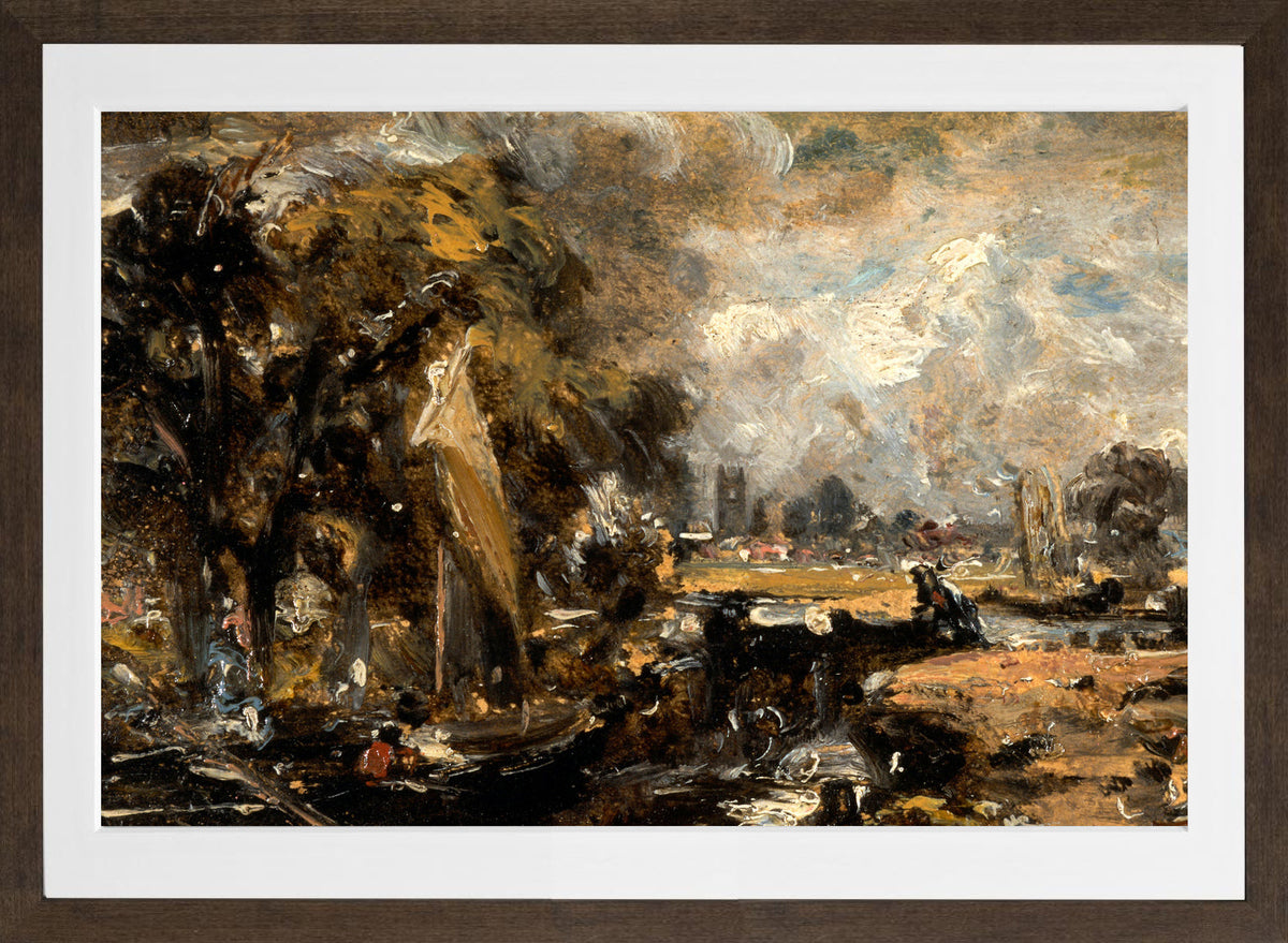 John Constable Print, Dedham Lock (1819-1820) in a brown frame