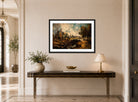 John Constable Print, Dedham Lock (1819 to 1820) displayed above a console table