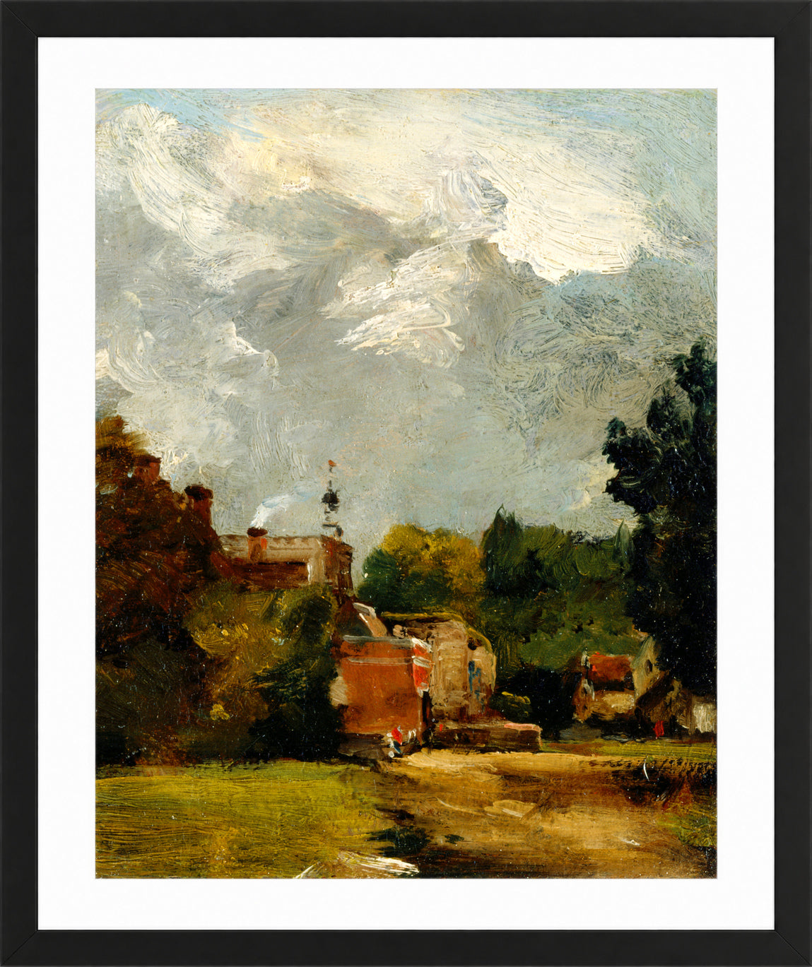 John Constable Print, East Bergholt Church (1809) in a black frame