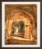 John Constable Print, East Bergholt Church, Looking Out the South Archway of the Ruined Tower (1806) in a brown frame