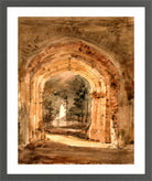 John Constable Print, East Bergholt Church, Looking Out the South Archway of the Ruined Tower (1806) in a dark grey frame