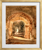 John Constable Print, East Bergholt Church, Looking Out the South Archway of the Ruined Tower (1806) in a gold frame