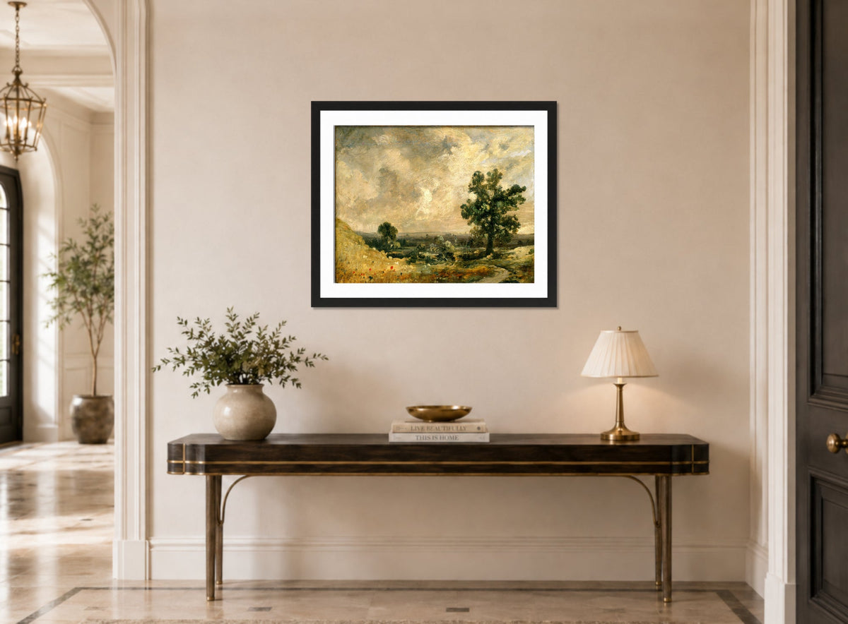 John Constable Print, English Landscape displayed above a console table