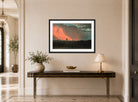 John Constable Print, Fire in London, Seen from Hampstead displayed above a console table