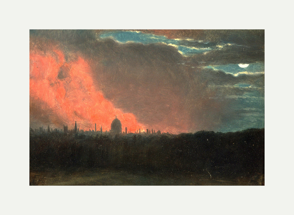 John Constable Print, Fire in London, Seen from Hampstead with an off-white border for rolled canvas
