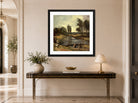 John Constable Print, Flatford Lock (1810-1811) displayed above a console table