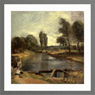 John Constable Print, Flatford Lock (1810-1811) in a light grey frame