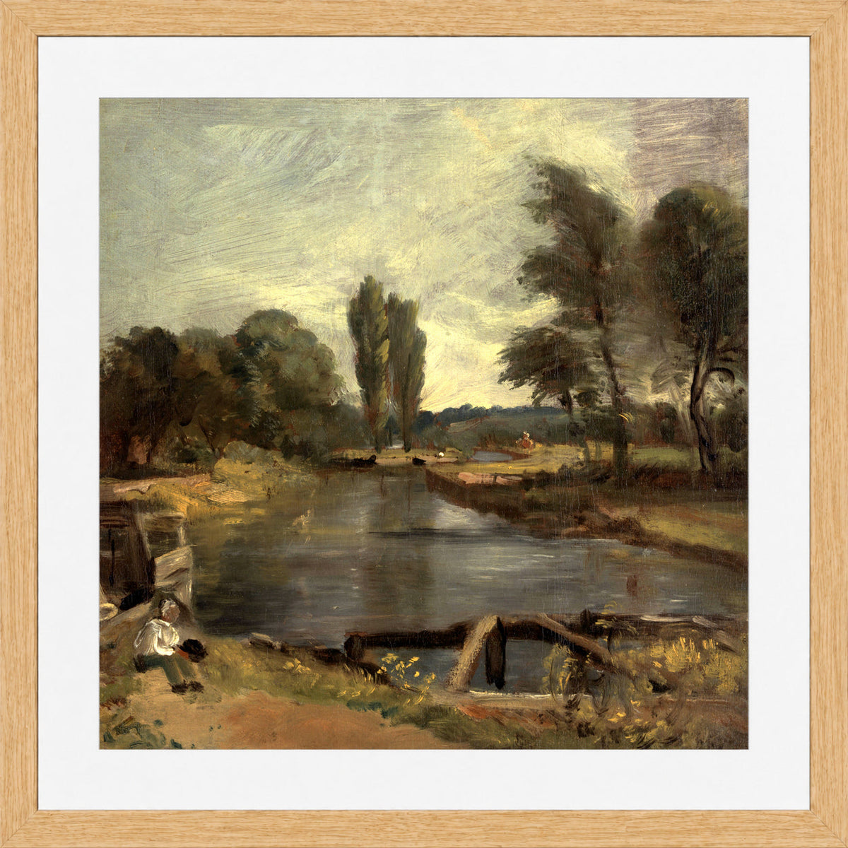 John Constable Print, Flatford Lock (1810-1811) in an oak frame