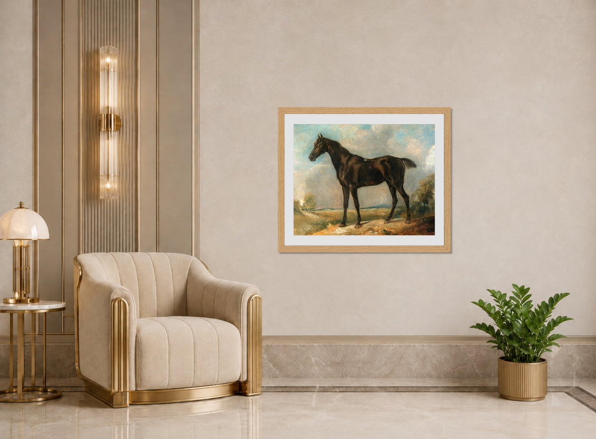 John Constable Print, Golding Constable’s Black Riding-Horse displayed in an Art Deco interior