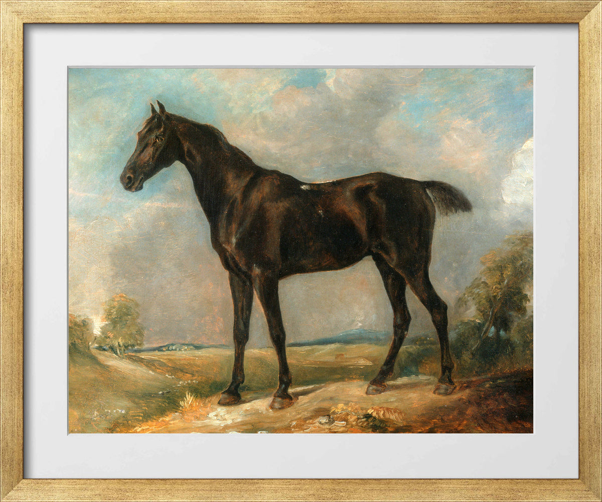 John Constable Print, Golding Constable’s Black Riding-Horse in a gold frame