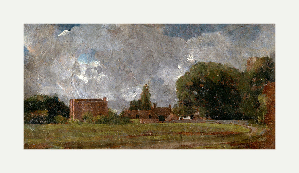 John Constable Print, Golding Constable’s House, East Bergholt; the Artist’s birthplace (1809) with an off-white border for rolled canvas