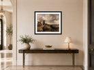 John Constable Print, Hadleigh Castle, The Mouth of the Thames–Morning after a Stormy Night (1829) displayed above a console table
