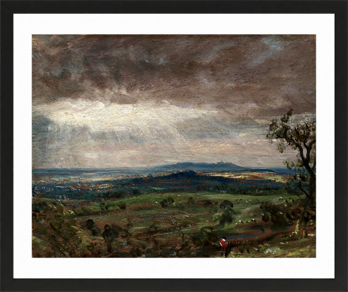 John Constable Print, Hampstead Heath, Looking Toward Harrow (1821-1822) in a black frame