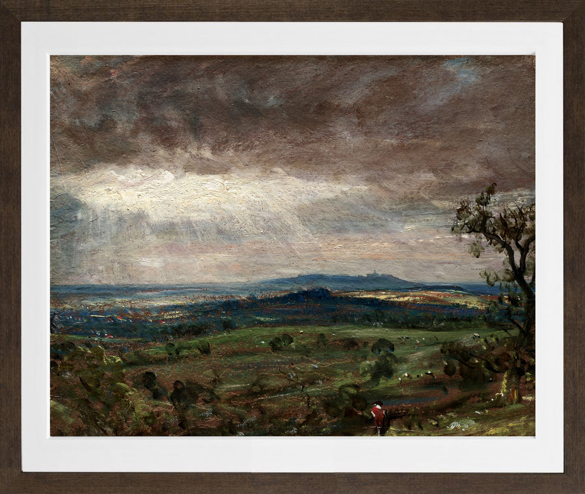 John Constable Print, Hampstead Heath, Looking Toward Harrow (1821-1822) in a brown frame
