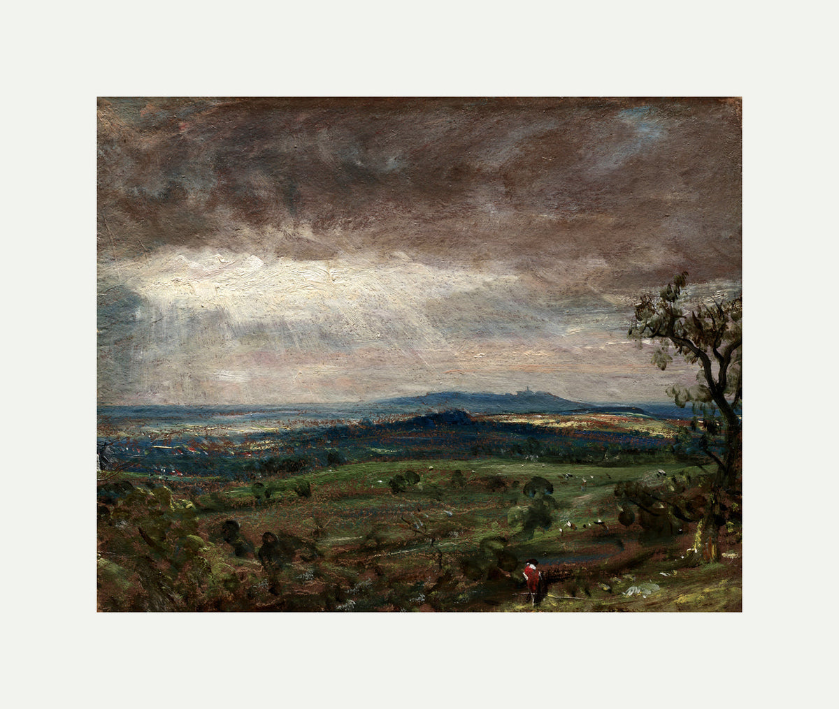 John Constable Print, Hampstead Heath, Looking Toward Harrow (1821-1822) with an off-white border for rolled canvas