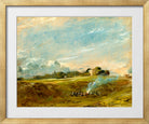 John Constable Print, Hampstead Heath, with a Bonfire (ca in a gold frame