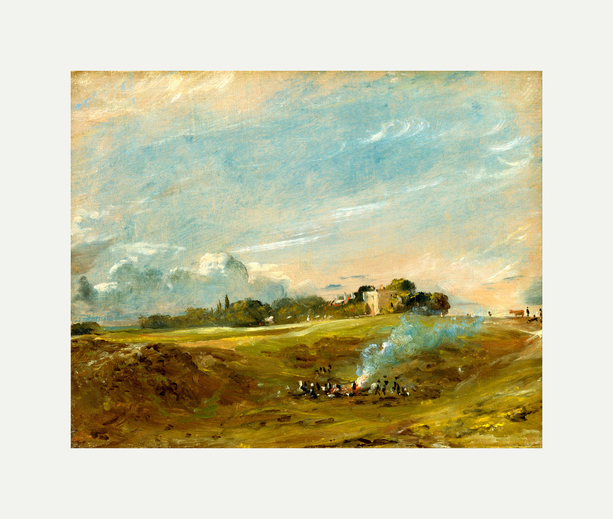 John Constable Print, Hampstead Heath, with a Bonfire (ca with an off-white border for rolled canvas