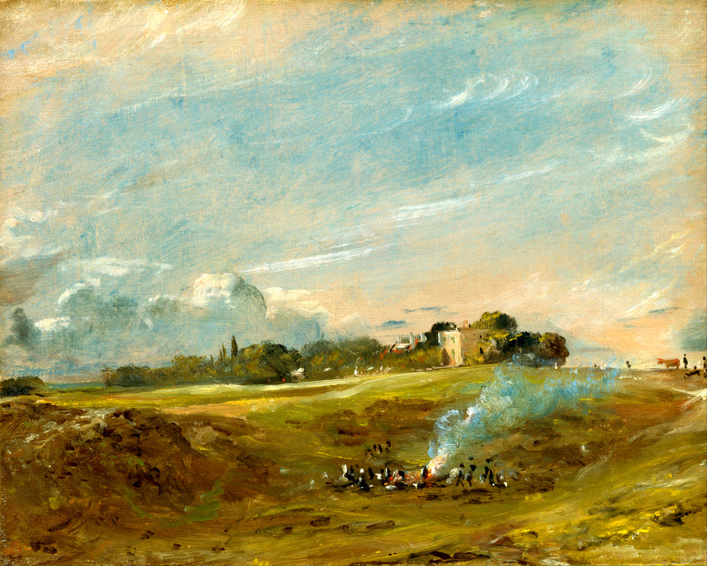 John Constable Print, Hampstead Heath, with a Bonfire (ca as an unframed print