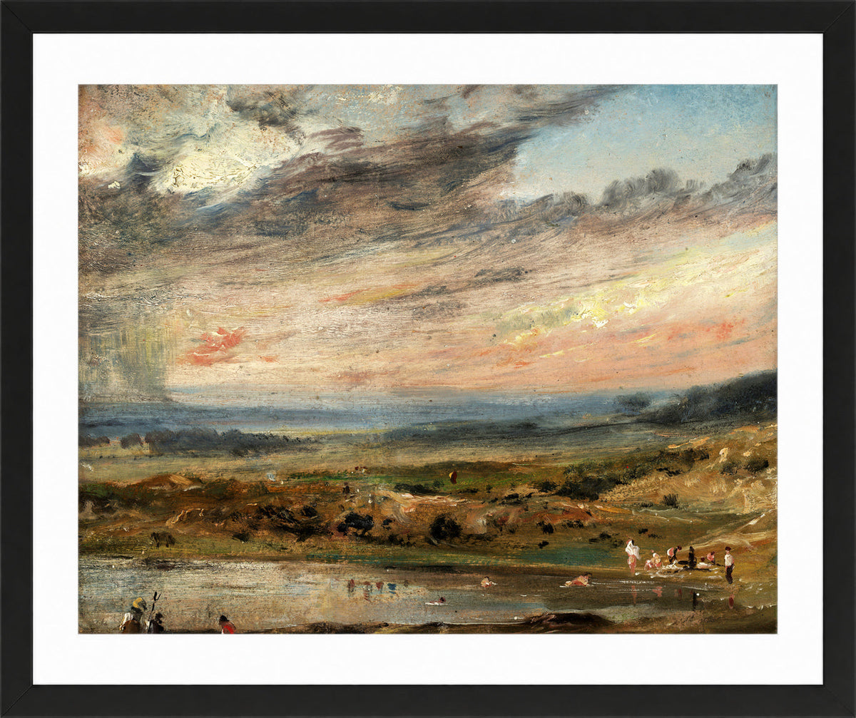 John Constable Print, Hampstead Heath, with Pond and Bathers (1821) in a black frame