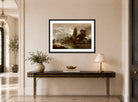 John Constable Print, Harnham Bridge, Salisbury (1821) displayed above a console table