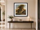 John Constable Print, Harnham Gate, Salisbury (1820 to 1821) displayed above a console table