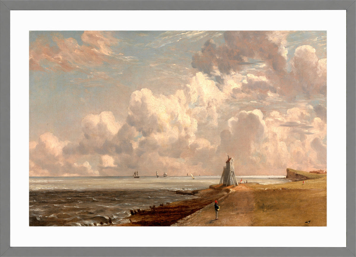 John Constable Print, Harwich- The Low Lighthouse and Beacon Hill (ca in a light grey frame