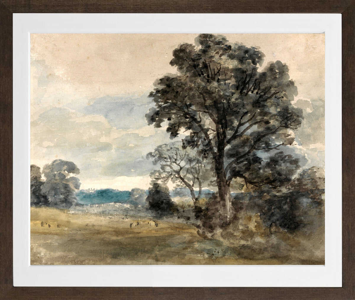 John Constable Print, Landscape at East Bergholt in a brown frame