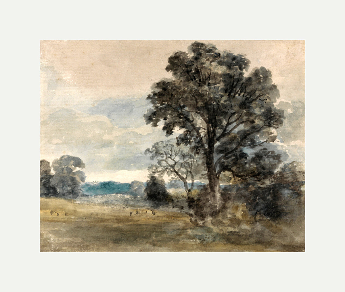 John Constable Print, Landscape at East Bergholt with an off-white border for rolled canvas