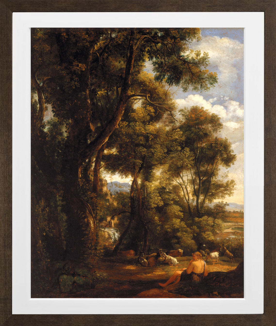 John Constable Print, Landscape with goatherd and goats (1823) in a brown frame