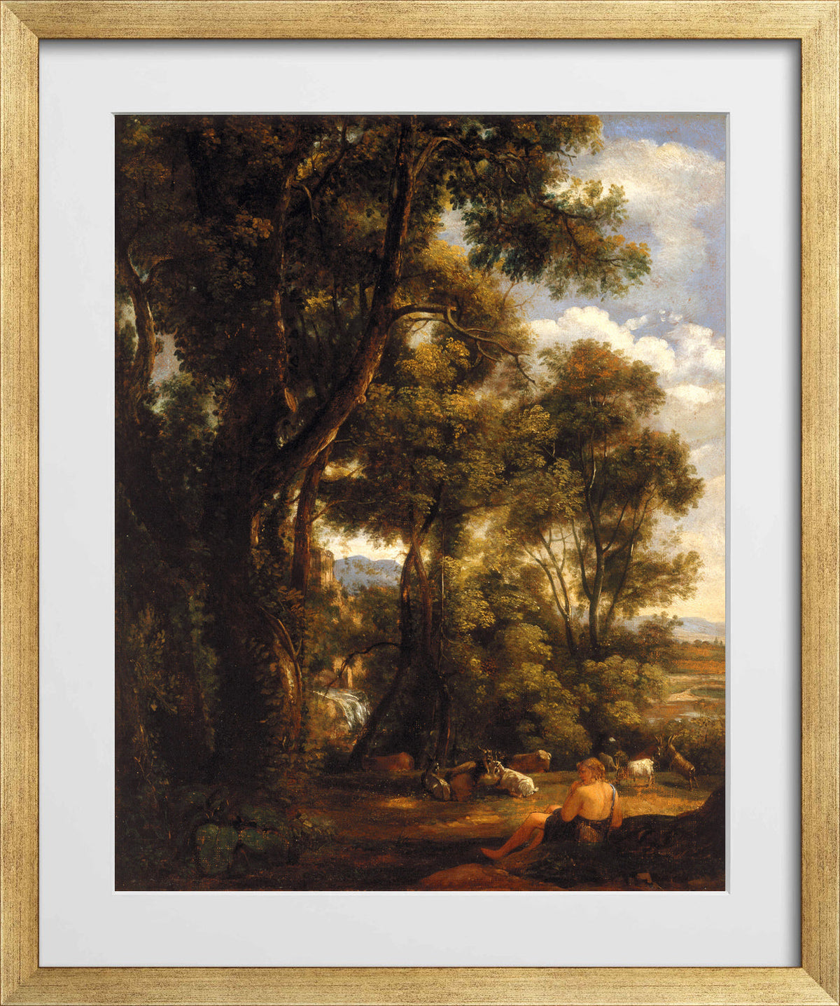 John Constable Print, Landscape with goatherd and goats (1823) in a gold frame