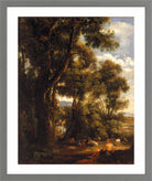 John Constable Print, Landscape with goatherd and goats (1823) in a light grey frame