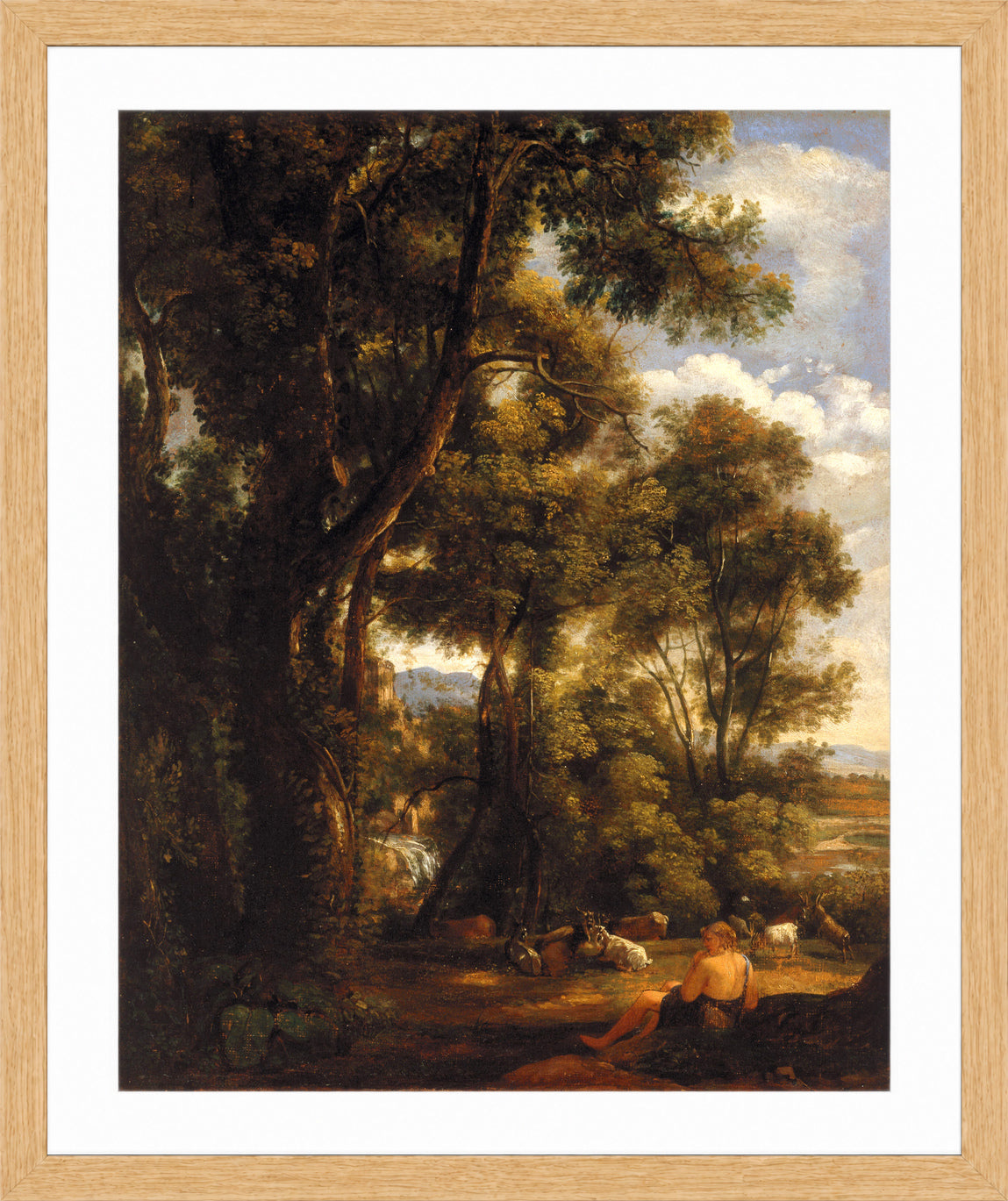 John Constable Print, Landscape with goatherd and goats (1823) in an oak frame