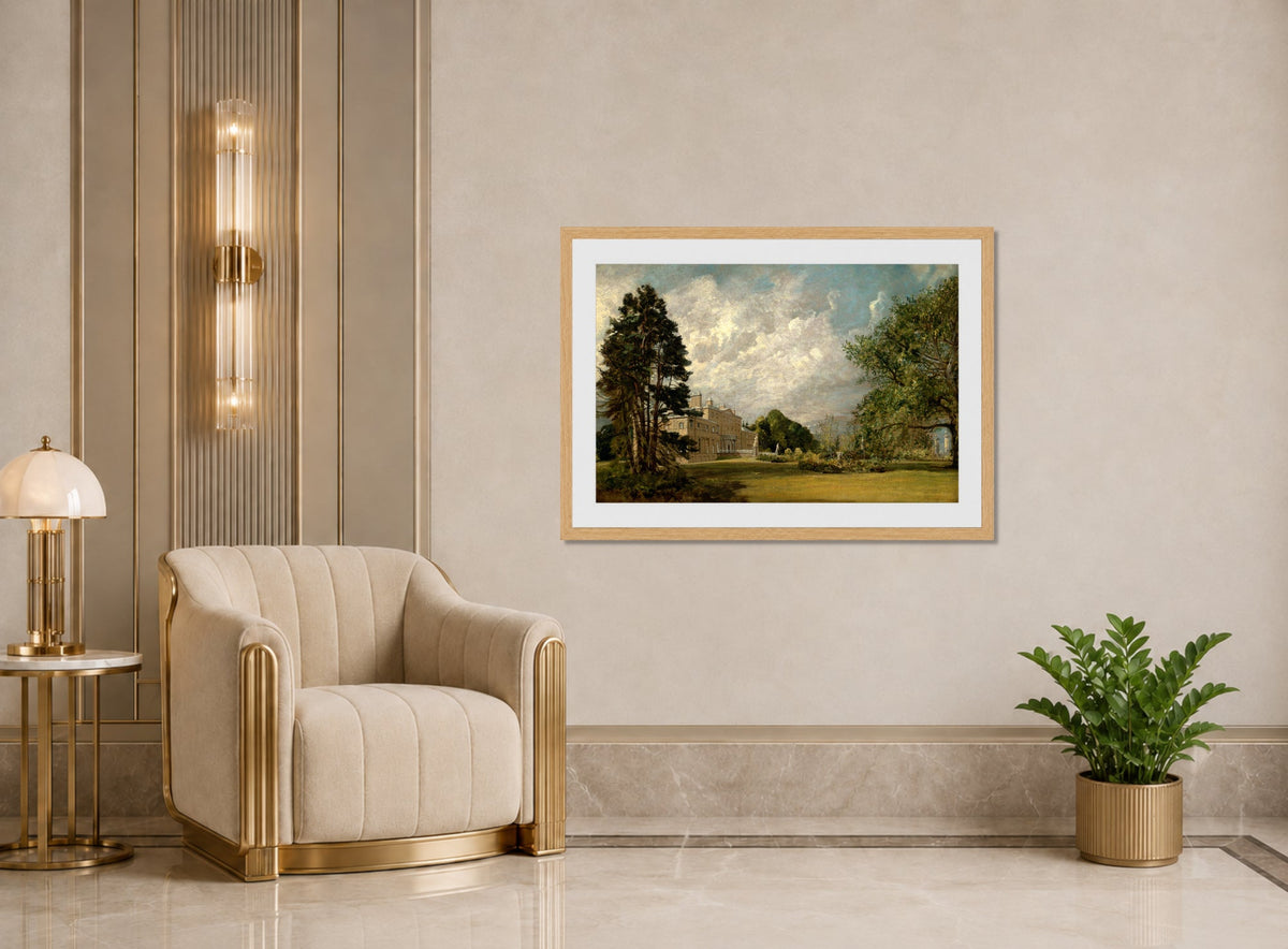 John Constable Print, Malvern Hall, Warwickshire (1820 - 1821) displayed in an Art Deco interior