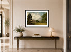 John Constable Print, Malvern Hall, Warwickshire (1820 - 1821) displayed above a console table