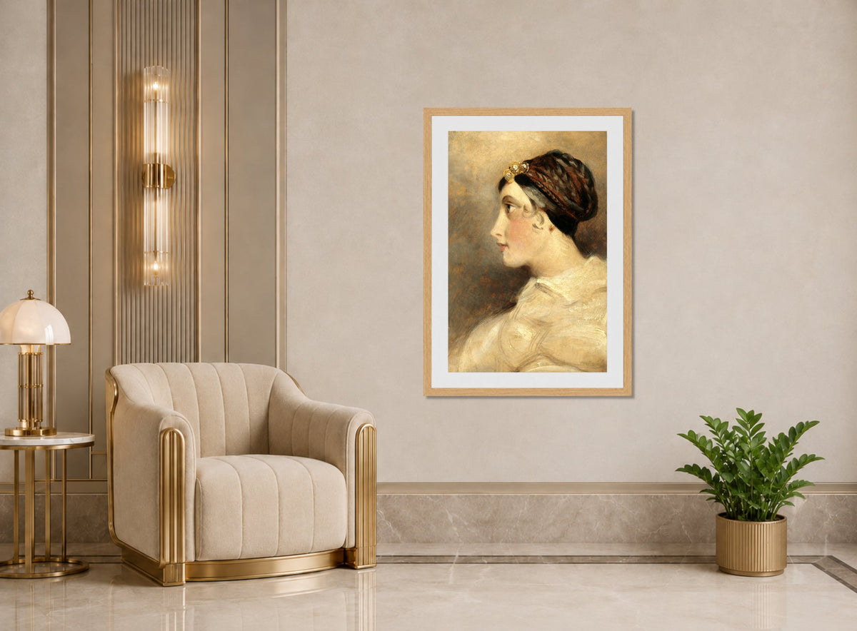John Constable Print, Portrait Of A Lady displayed in an Art Deco interior