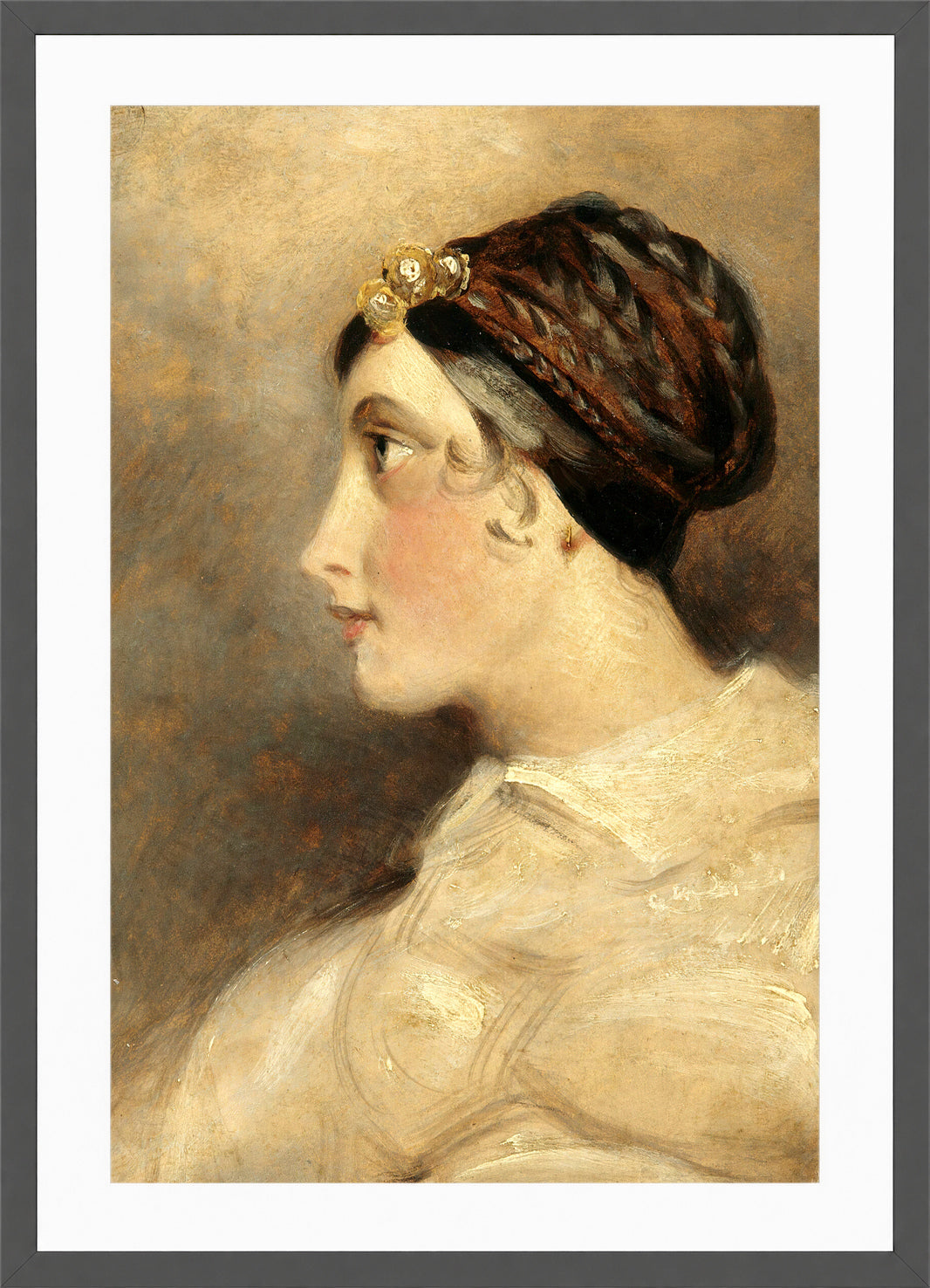 John Constable Print, Portrait Of A Lady in a dark grey frame