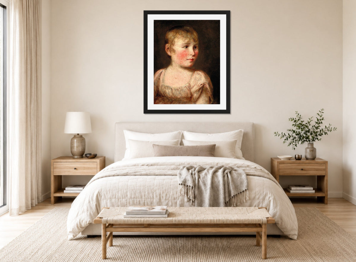 John Constable Print, Portrait of Eliza Lewis displayed above a bed