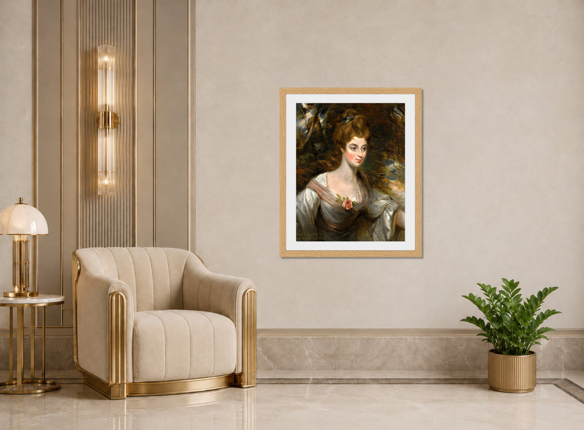 John Constable Print, Portrait Of Elizabeth, Lady Croft (1754-1815) displayed in an Art Deco interior