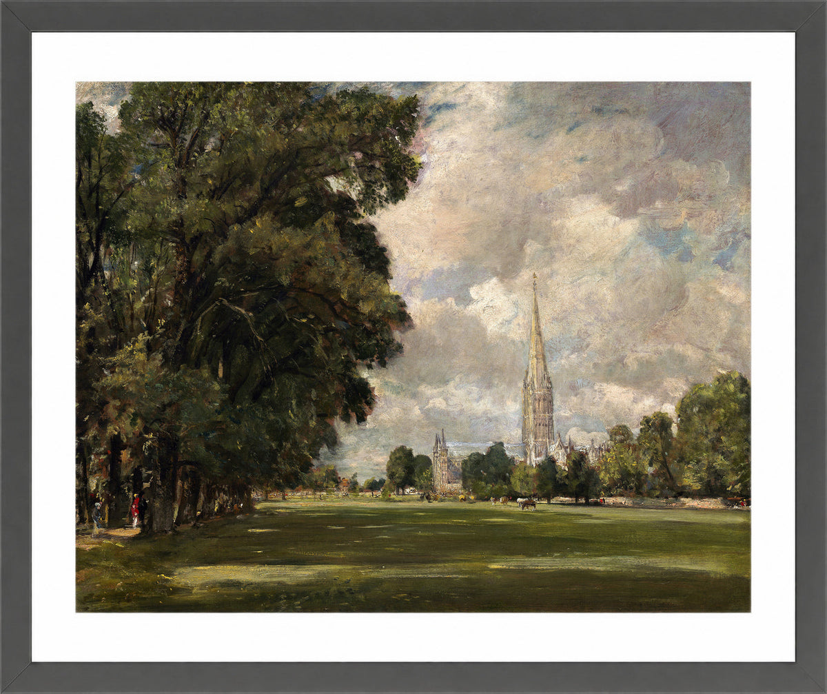 John Constable Print, Salisbury Cathedral from Lower Marsh Close (1820) in a dark grey frame