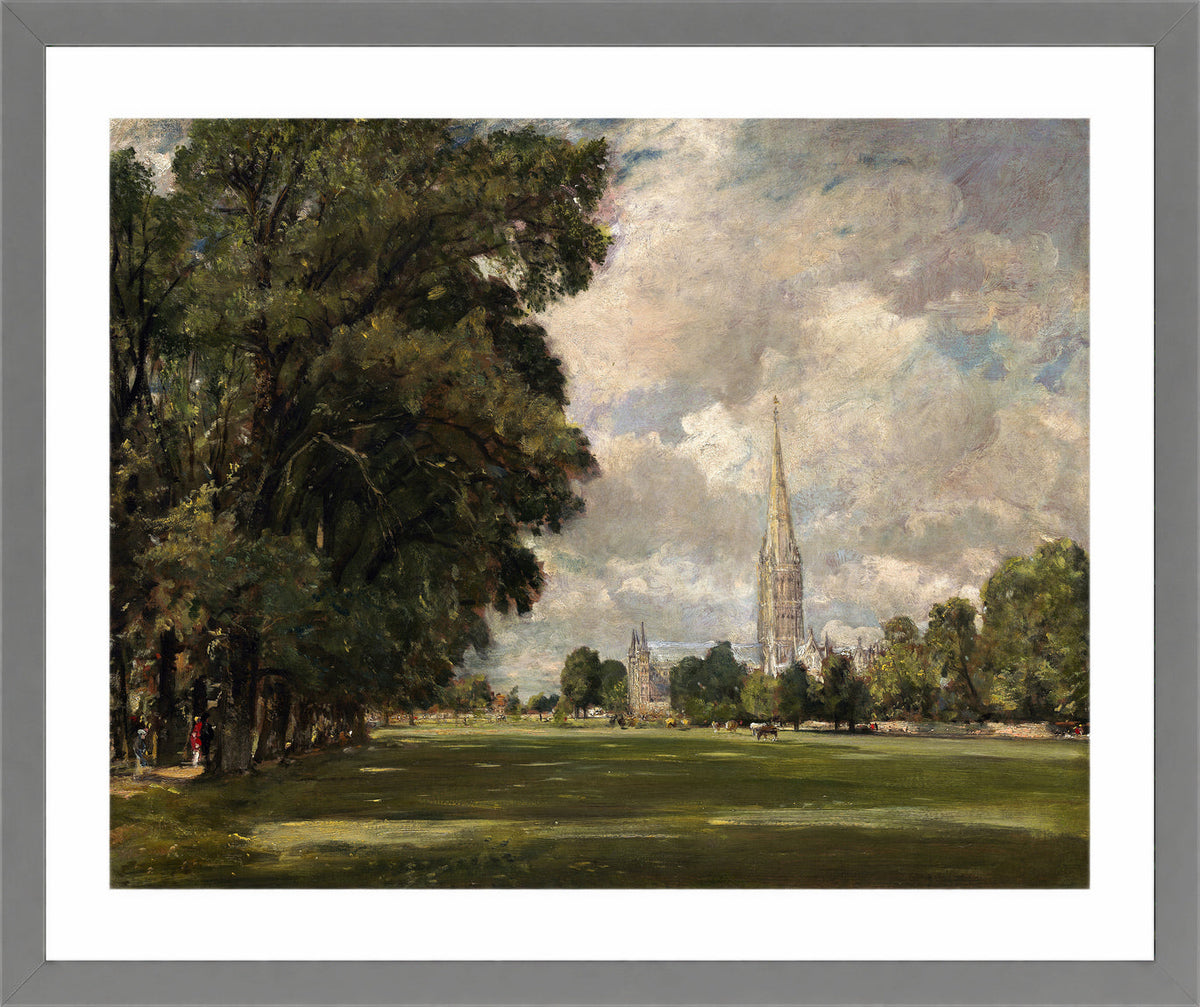 John Constable Print, Salisbury Cathedral from Lower Marsh Close (1820) in a light grey frame