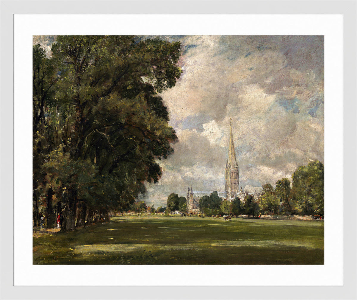John Constable Print, Salisbury Cathedral from Lower Marsh Close (1820) in a white frame