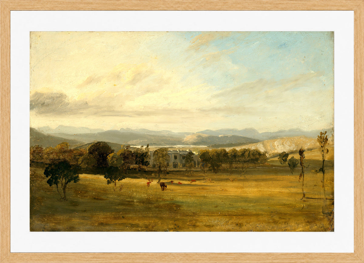John Constable Print, Sketch of Leighton Hall, Lancashire, the hills of the Lake District beyond in an oak frame