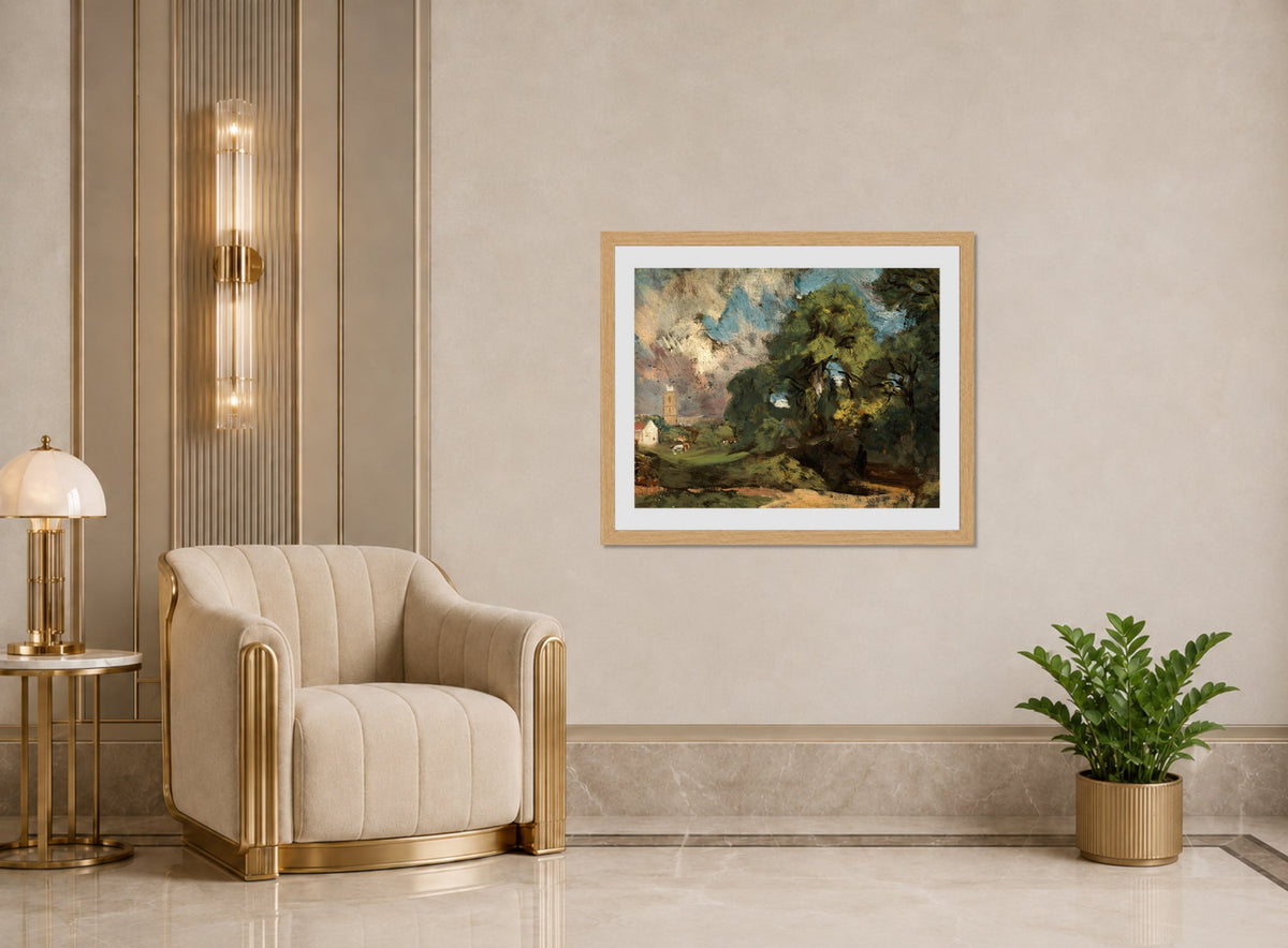 John Constable Print, Stoke-by-Nayland (ca displayed in an Art Deco interior