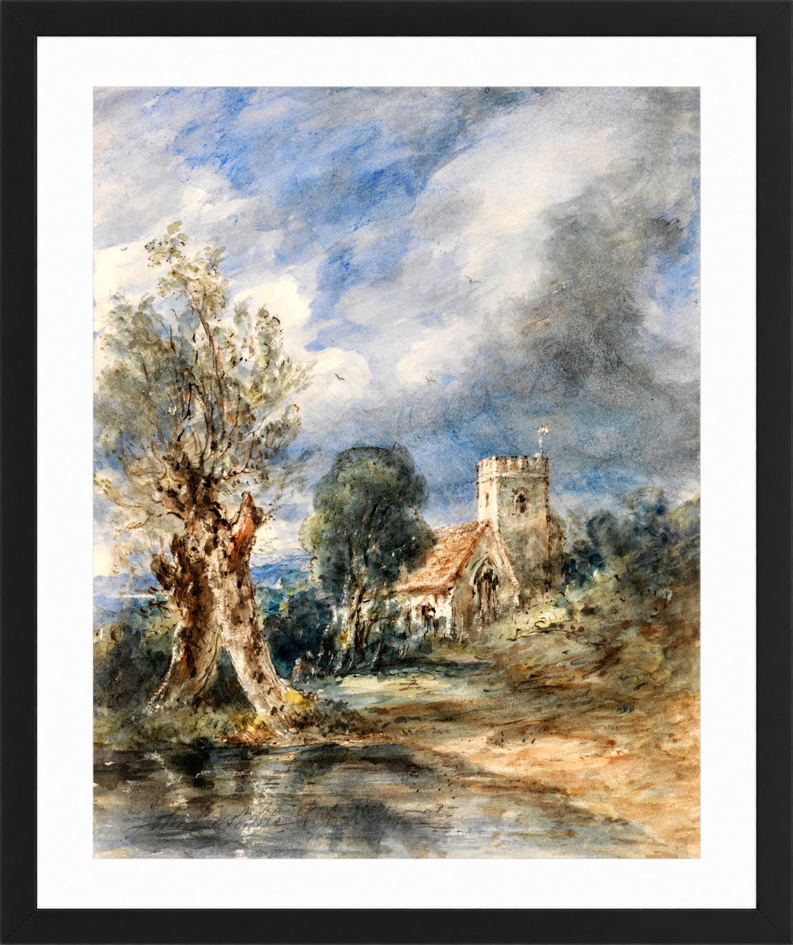 John Constable Print, Stoke Poges Church (1834) in a black frame