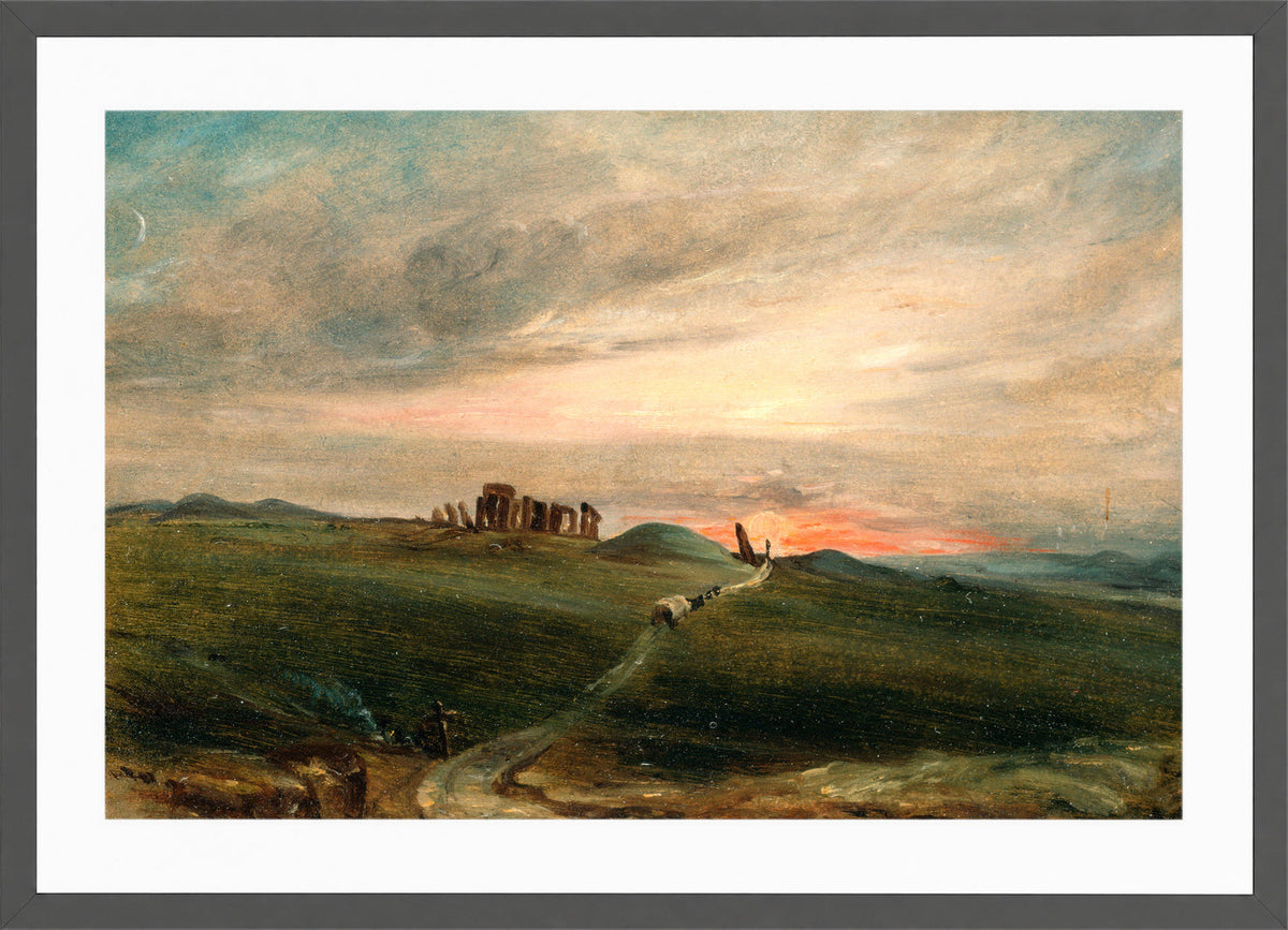 John Constable Print, Stonehenge at Sunset in a dark grey frame