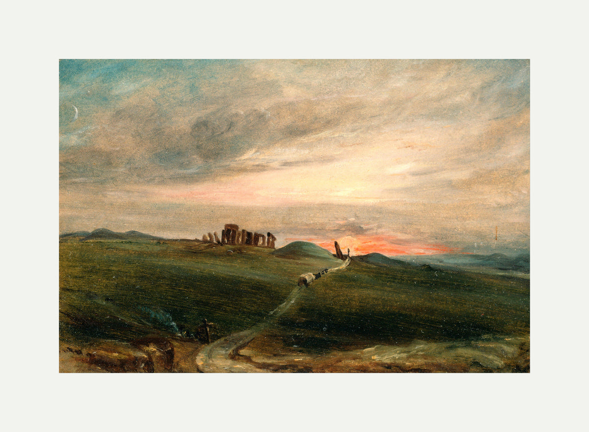 John Constable Print, Stonehenge at Sunset with an off-white border for rolled canvas