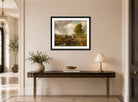 John Constable Print, Study of A boat passing a lock displayed above a console table