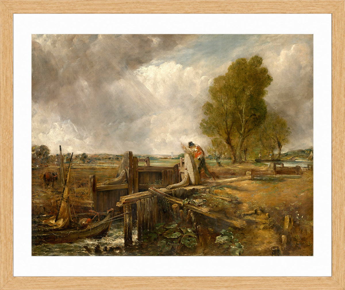 John Constable Print, Study of A boat passing a lock in an oak frame